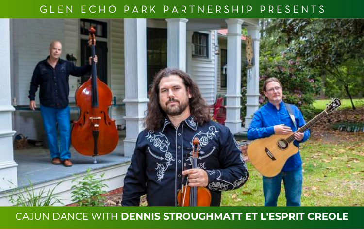 Three musicians hold their instruments outside a house